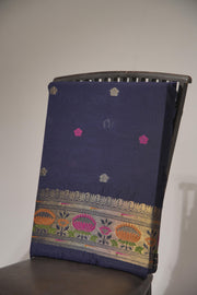 Artivra Navy Blue Muga Cotton Unstitched Suit Set